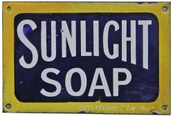 Enamel Advertising Sign "Sunlight Soap". Small repair to left hand to corner, but a rare sign.