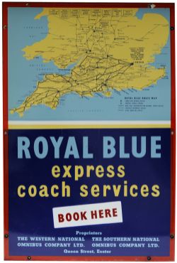 Enamel Advertising Sign "Royal Blue Express Coach Services Book Here"; single sided  measuring 20" x