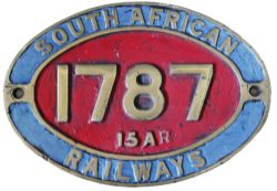 South African Railways, single language brass Cabside Numberplate 1787 15AR. Ex 4-8-2 loco built