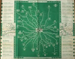 Poster, `Green Line Coach Routes`, Quad Royal size 40" x 50". Central map of London and Outer