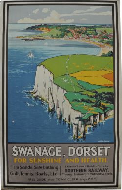 Southern Railway Poster, `Swanage, Dorset - For sunshine and health`, by Leonard Patten, Double