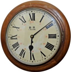 British Railways 12" mahogany cased iron dial fusee clock number 14094 circa 1950. The English fusee