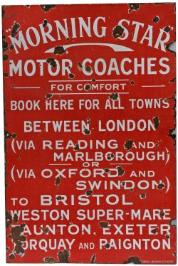 Enamel Advertising Sign "Morning Star Motor Coaches for Comfort etc - Book Here for All towns