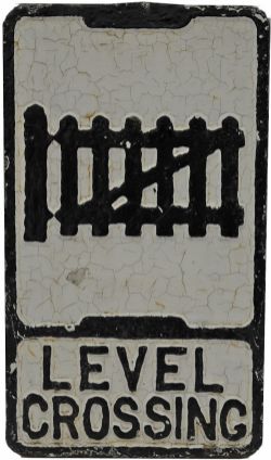 Cast iron Road Sign, Level Crossing`, showing 3 bar gate at top. Unrestored condition.