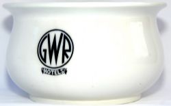 GWR Hotels Chamber Pot by Mintons, England, 9" diameter x 5" tall. GWR Hotels Roundel on the side.