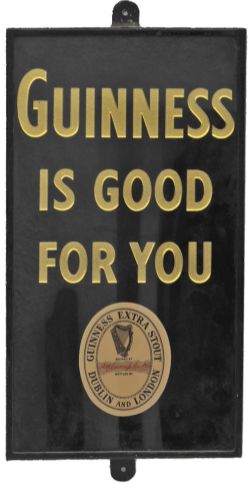 Advertising Sign "Guinness is Good for You". Glass framed and glass panel. Measuring 20" x 11".