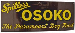 Enamel Advertising Sign `Spillers Osoko The Paramount Dog Food`. Yellow lettering with black