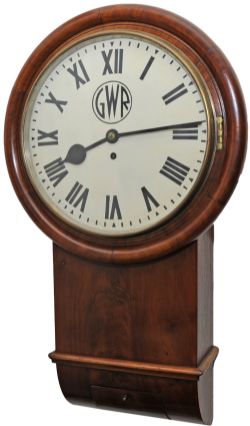 G.W.R. 12-inch mahogany trunk cased drop dial clock with a spun brass bezel manufactured for the G.