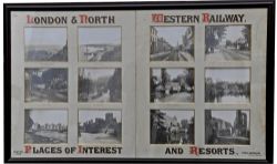 L&NWR `Places Of Interest - Euston 1899` framed Advertising Panel measuring 68" wide x 41" tall. The