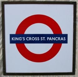 London Transport Underground Station Target Roundel in square bronze frame KING`S CROSS & ST.