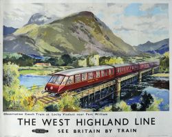 BR Poster "West Highland Line " by Merriot quad royal size 50" x 40". Depicts the Observation Car at