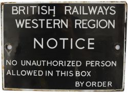 BR(W) black & white Enamel Signalbox Door Notice. Virtually mint condition apart from one very small