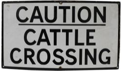 Enamel Sign `Caution Cattle Crossing`, 21"x12", black on white with black border. Excellent