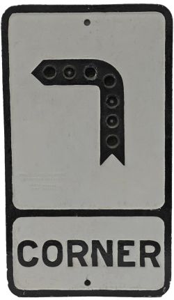 Cast alloy Road Sign `Corner`, 21"x12", no reflector beads. Manufactured by Royal Label, Stratford-