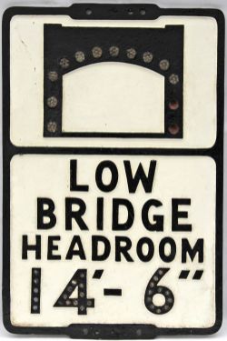 Cast iron Road Sign `Low Bridge Headroom 14` - 6"` measuring, 21" x 14". A few glass bead reflectors