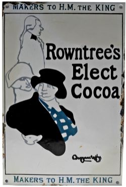 Enamel Advertising Sign "Rowntrees Elect Cocoa". Black, white and jade green measuring 10" x 15".