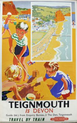 BR Poster, `Teignmouth Is Devon`, anon, Double Royal size, 40" x 25". Image of children building