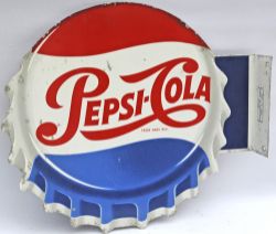 Double-sided Pepsi Sign dated 1955 in the shape of a Pepsi flip-top. Made in England (code 4/55)