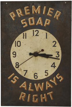 Advertising Sign "Premier Soap is Always Right" painted Clock (Electric). Measuring 18" x 12".