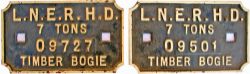 LNER HD Timber Bogie Plates, qty 2, both 7 Tons. Numbered 09501 and 09727