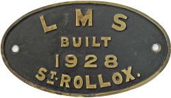 LMS Brass locomotive Worksplate LMS Built 1928 St Rollox. There were 8 Locomotives built that year