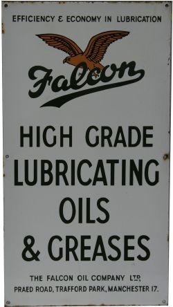 Enamel Advertising Sign `Falcon High Grade Lubricating Oils & Greases - The Falcon Oil Company Ltd.,