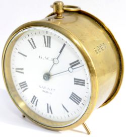 GWR brass Drum Clock numbered 5007 on the case and movement. Original enamel dial is in good