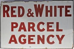 Wall Mounted Enamel Sign " Red & White Parcel Agency" - double sided Red on white enamel measuring