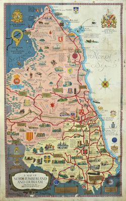 BR Poster Map of Northumberland & Durham, double royal size 40" x 25". Typical map with caricatures,