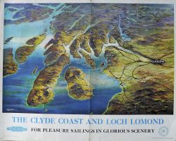BR Poster "Clyde Coast & Loch Lomond" by Nicholson, quad royal size 50" x 40". Map of the