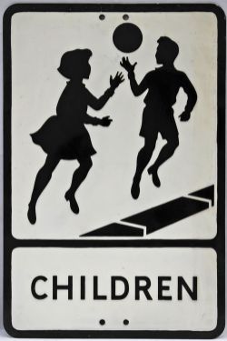 Pressed alloy Road Sign `Children`, depicting the two children, 21" x 14".