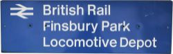 `British Rail Finsbury Park Locomotive Depot` Notice. Measures 11" x 35½", screen printed white