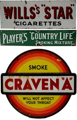 Enamel Advertising Signs qty 2:-  `Will`s Star Cigarettes`, red and black lettering on a white