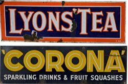 Enamel Advertising Signs, a pair to include `Corona - Sparkling Drinks and Fruit Squashes`. Yellow