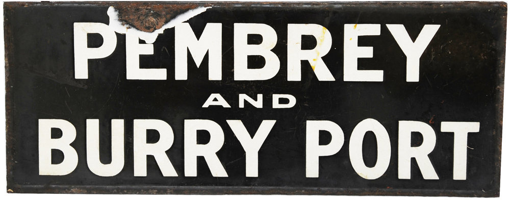 GWR white on black enamel Lamp Tablet PEMBREY & BURRY PORT. Ex main line station between Llanelli