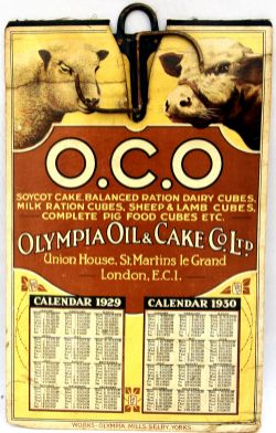 OCD Olympia Oil & Cake Co Ltd Calendar Card 1920 and 1930. Measuring 14" x 9".  Very good