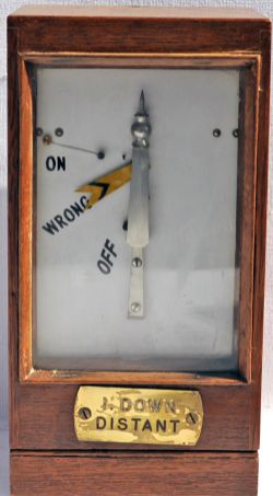 GWR wood cased Distant Signal Repeater with brass plate showing `1 Down Distant`  above the dial.