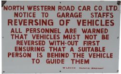 Enamel Advertising Sign "North Western Road Car Co Ltd - Reversing of Vehicles"; single sided,