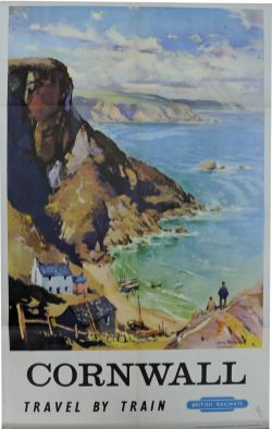 BR Poster, `Cornwall` by Jack Merriott, double royal size, 40" x 25". Dramatic view of the coast