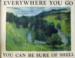 Poster `You Can Be Sure Of Shell` by Charles Mozley. Image from Boxhill of a single car rounding a