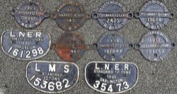 Wagon Plates, qty 10 comprising six Registration plates, one GWR 1941,  three LMS, one LNER 1926 and