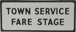 Bus Enamel Sign `Town Service Fare Stage`, double sided with top flange, 12" x 5". Virtually mint.