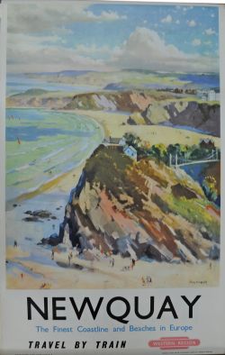 BR Poster, `Newquay - The Finest Coast Line and Beaches in Europe` by Jack Merriott, Double Royal