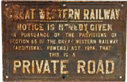GWR C/I Sign PRIVATE ROAD, 25" x 16". In original condition