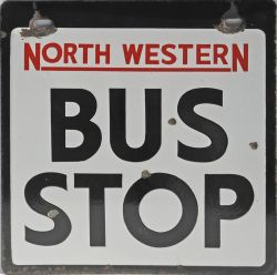 Enamel Bus Sign "North Western Bus Stop" - double sided.  In good condition. Measuring 12" x 12".
