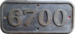 Cabside Numberplate 6700. Ex GWR 0-6-0PT built by William Bagnall in February 1930 under works