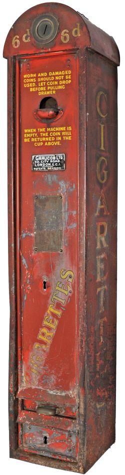 Players Red Cigarette Machine, well annotated with price of 6d, in unrestored condition bearing