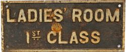 GWR C/I Doorplate `LADIES ROOM 1ST CLASS`, 19" x 8", double line. In original condition.