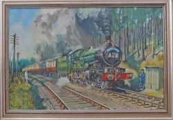 Original Oil Painting of The Cathedrals Express with 7029 Clun Castle on Chipping Camden Bank.