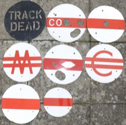 Enamel Ground Discs, a select collection of 7 different plus a punched out stencil `Track Dead`